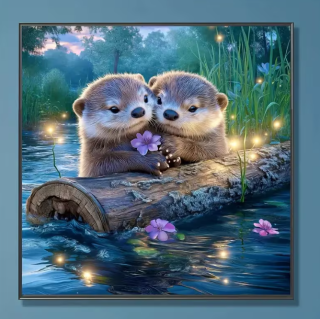 Preview: Diamond Painting Zwei süsse Otter